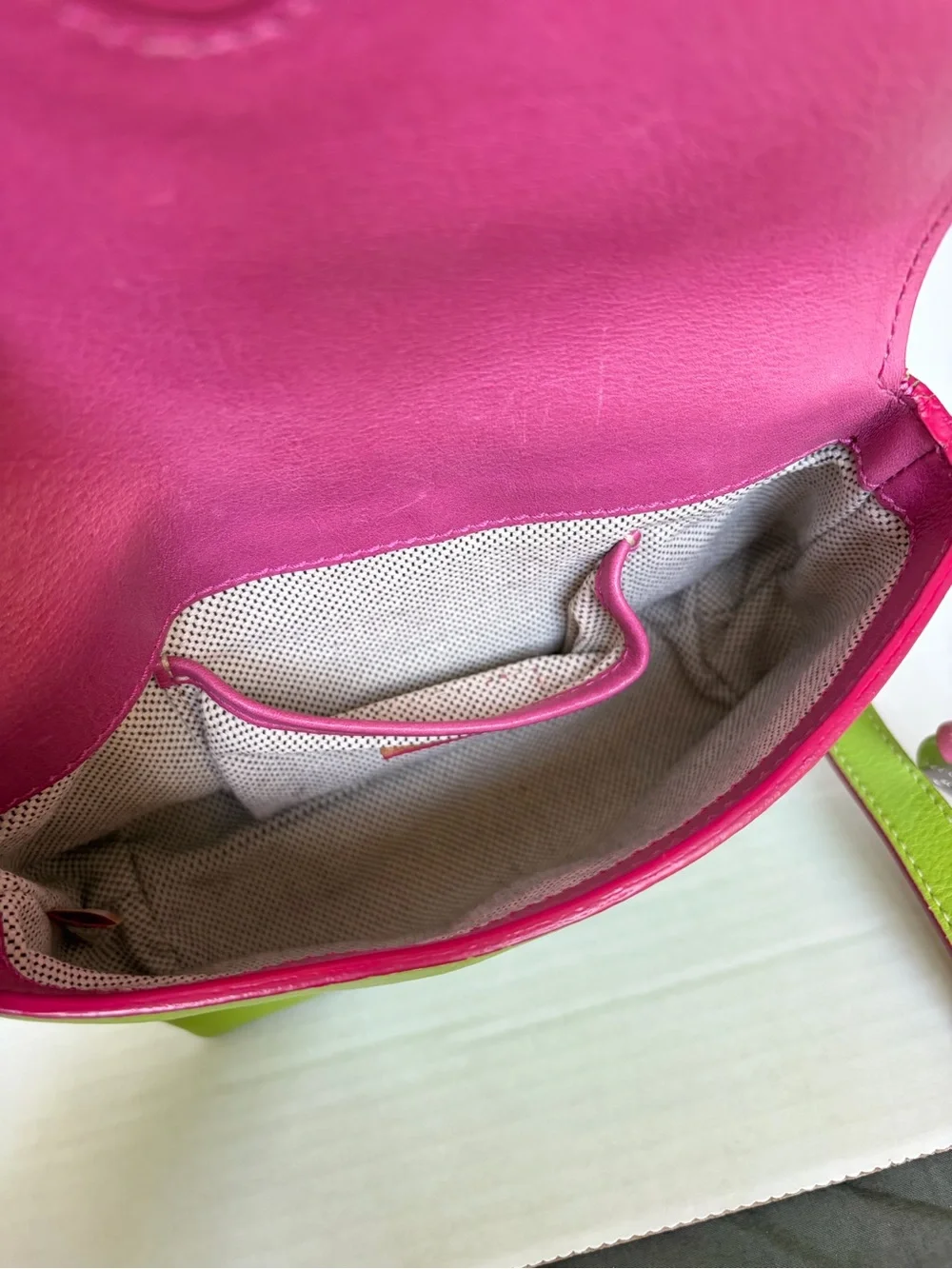 Vintage Y2K Dooney & Bourke Purse Kiwi Green Buckle Hearts Bag Flap Pink Strap - Picture 8 of 16